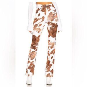 Revolve WeWoreWhat Brown White Cowhide Pattern Baby Boot Cut Jeans Size 29